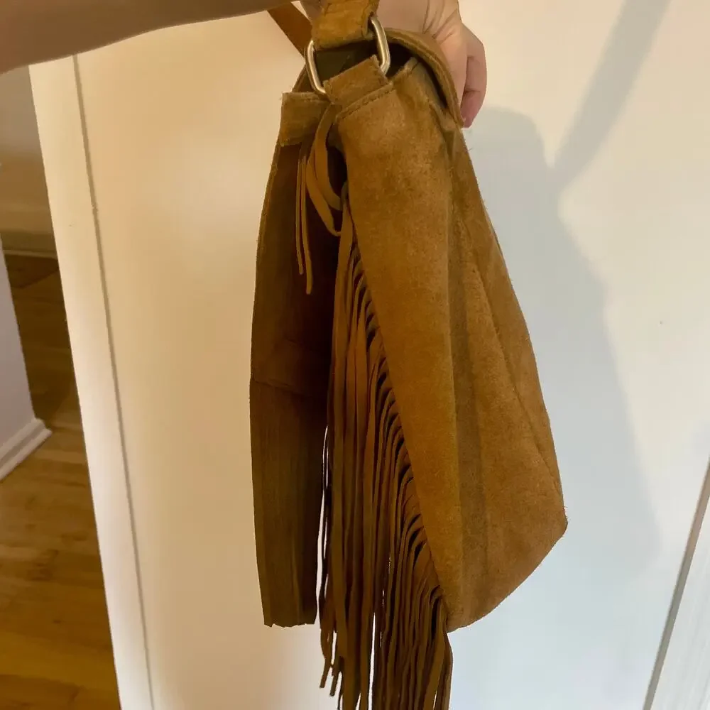 Ten79LA Ricky Suede Tan Crossbody Bag Fringe Western Native Inspired